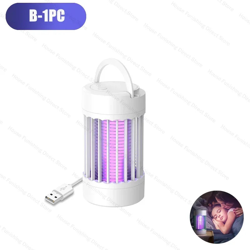 lampe anti moustiques uv silencieuse tueur insectes moderne suspension noir blanc violet grille métallique