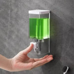 distributeur savon liquide mains transparent adhésif moderne salle bain sans trace minimaliste