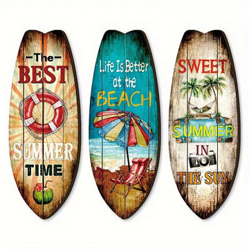 décoration murale vintage planche surf multicolore motifs estivaux adhésif nano glue maison plage