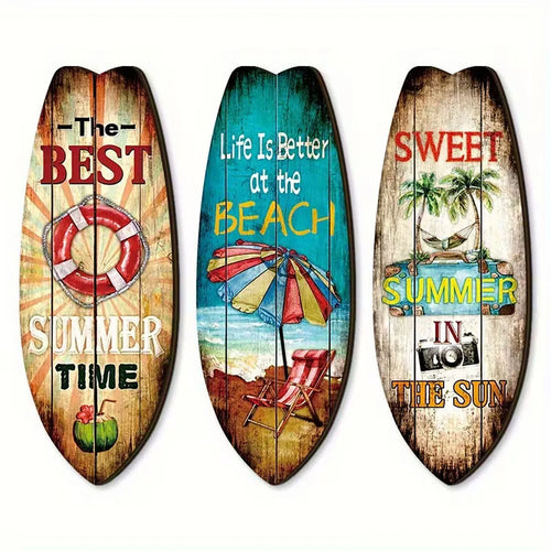 décoration murale vintage planche surf multicolore motifs estivaux adhésif nano glue maison plage