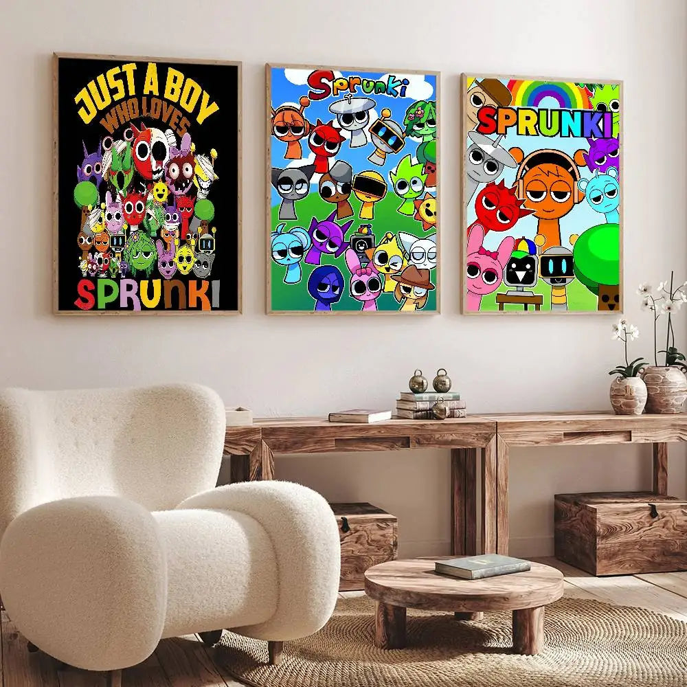 affiche poster cartoon sprunki personnages animés texte juste garçon cadre bois décoration