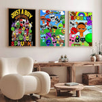 affiche poster cartoon sprunki personnages animés texte juste garçon cadre bois décoration