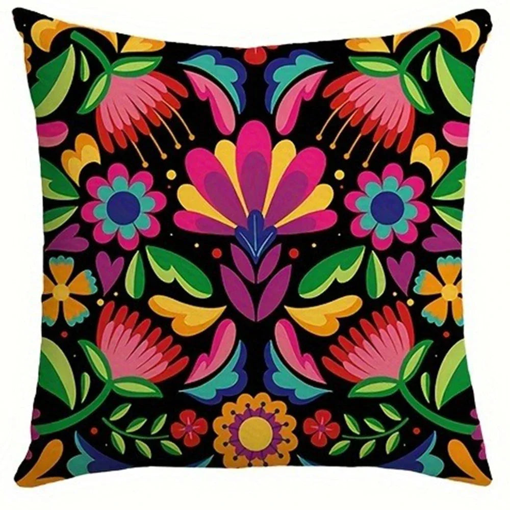 taies d'oreiller imprimées fleurs colorées moderne polyester noir 45x45cm 60x60cm decoration salon