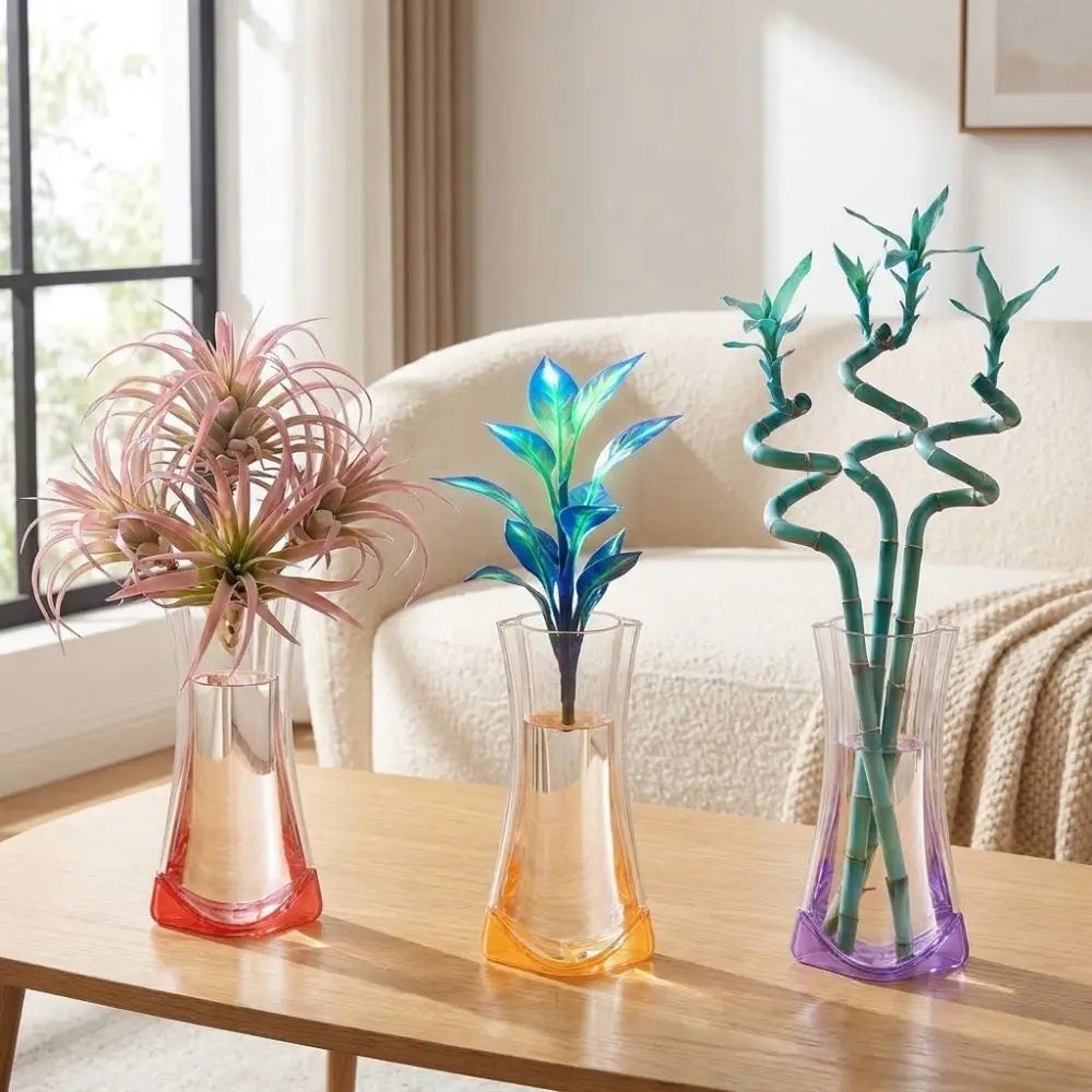 vases pliables transparents modernes rouge gris orange violet 24cm 14.5cm