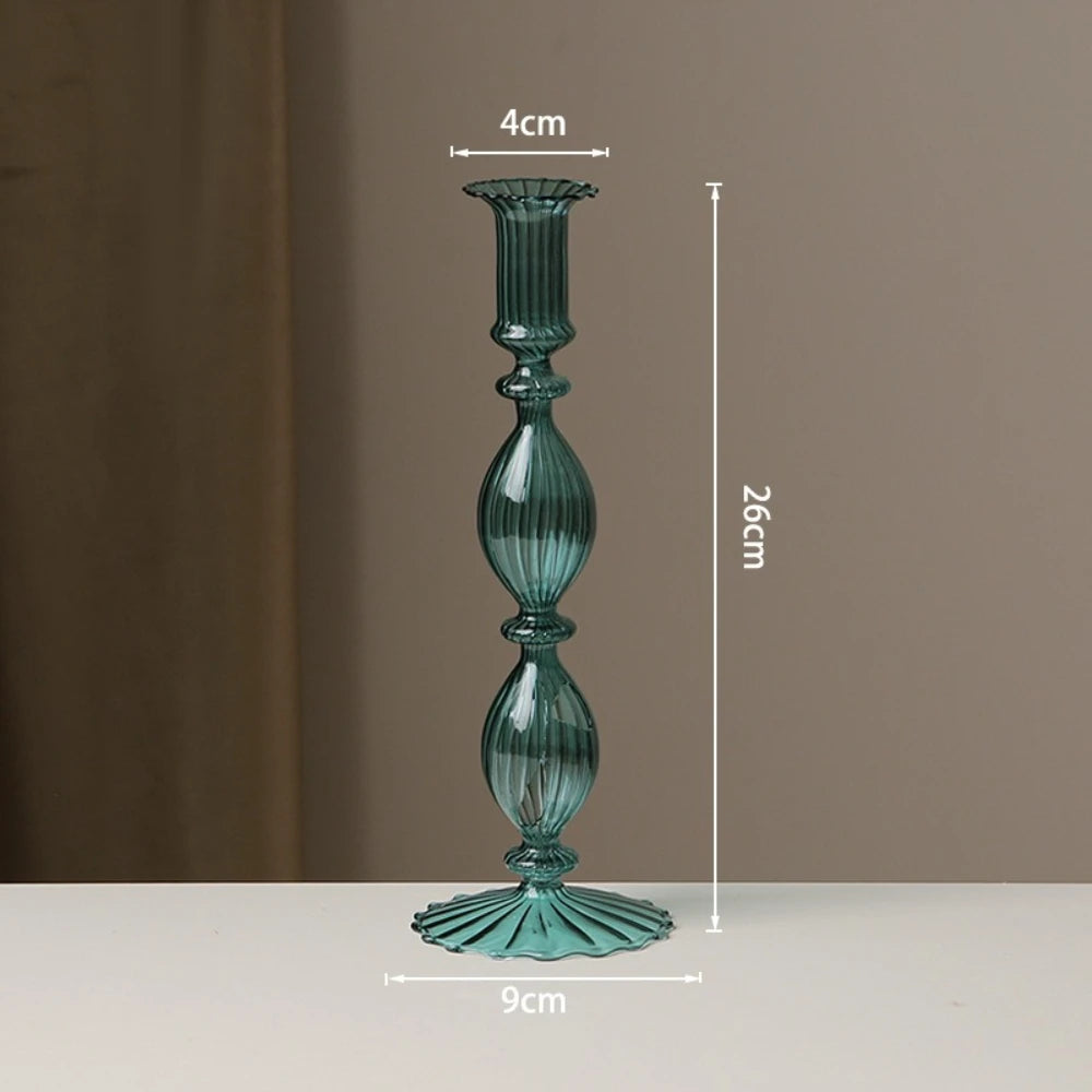 bougeoirs verre transparent rayures horizontales classiques or doré rose bleu vert noir