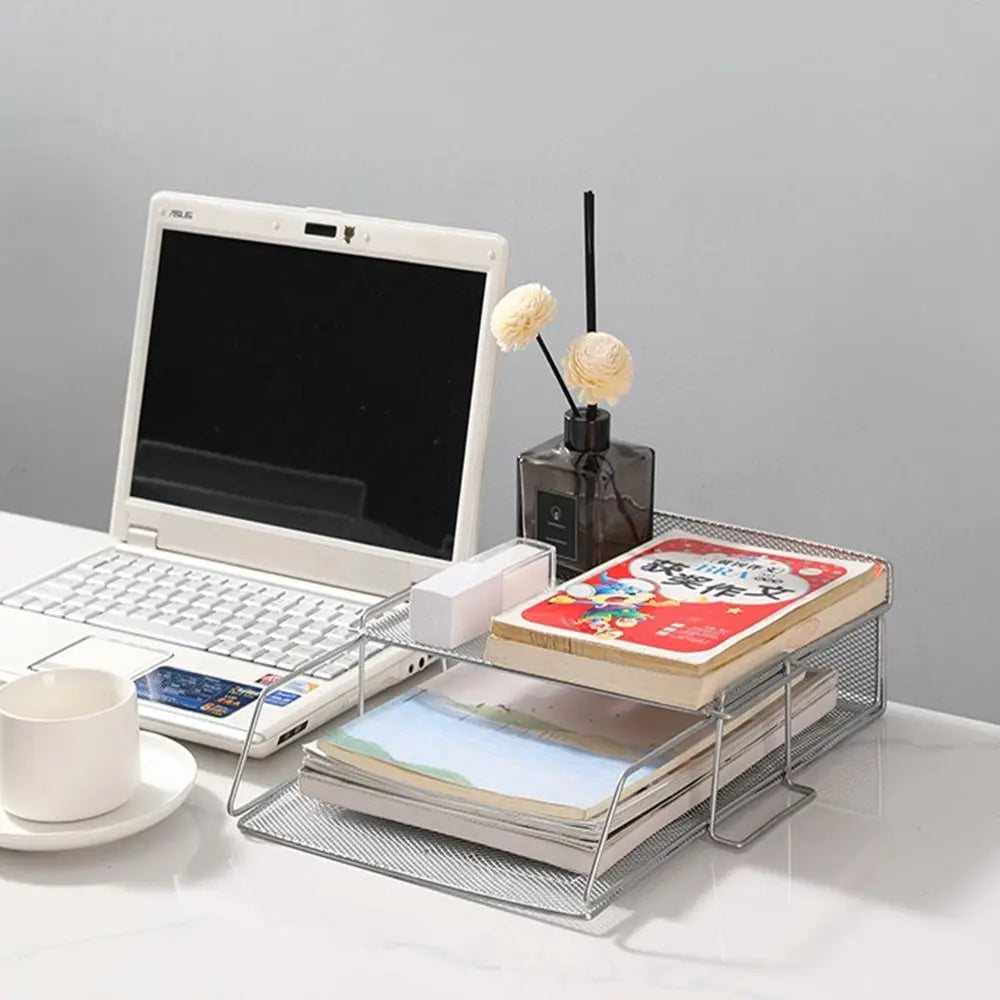 organiseur moderne plateau documents métal noir blanc stylé fonctionnel carnet stylo vase
