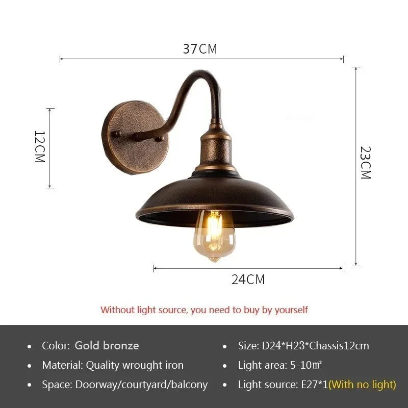 lampe murale industrielle vintage bronze noir étanche éclairage maison E27 LED