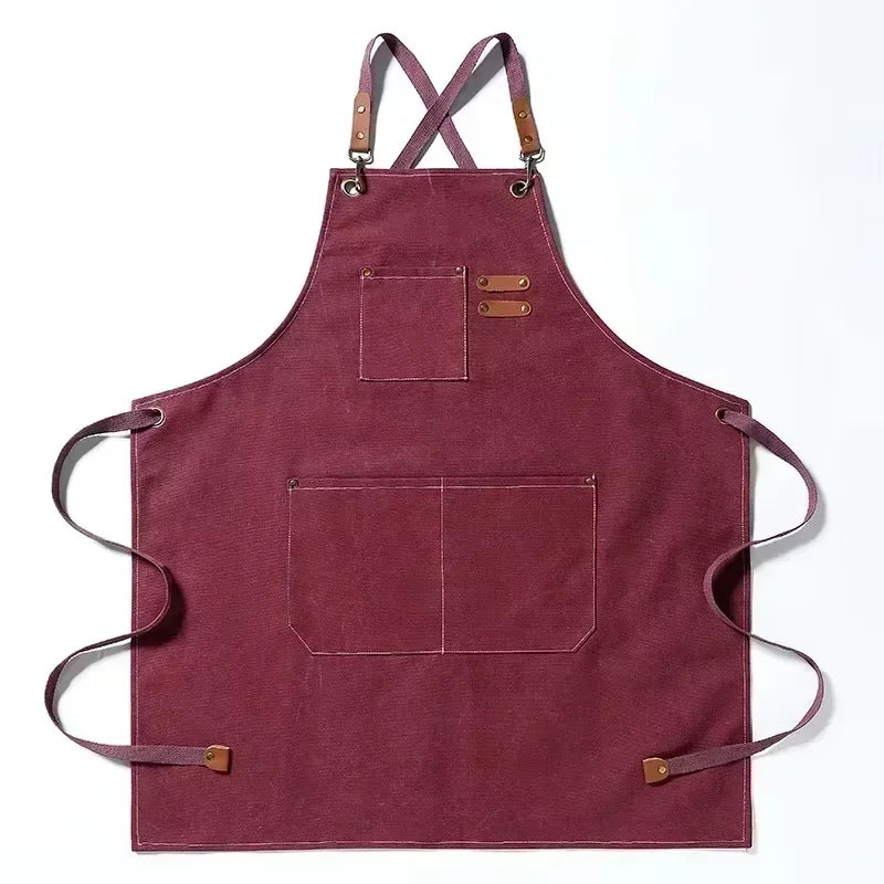 tablier cuisine toile gris classique boucles métalliques poches avant arrière adjustable