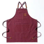 tablier cuisine toile gris classique boucles métalliques poches avant arrière adjustable