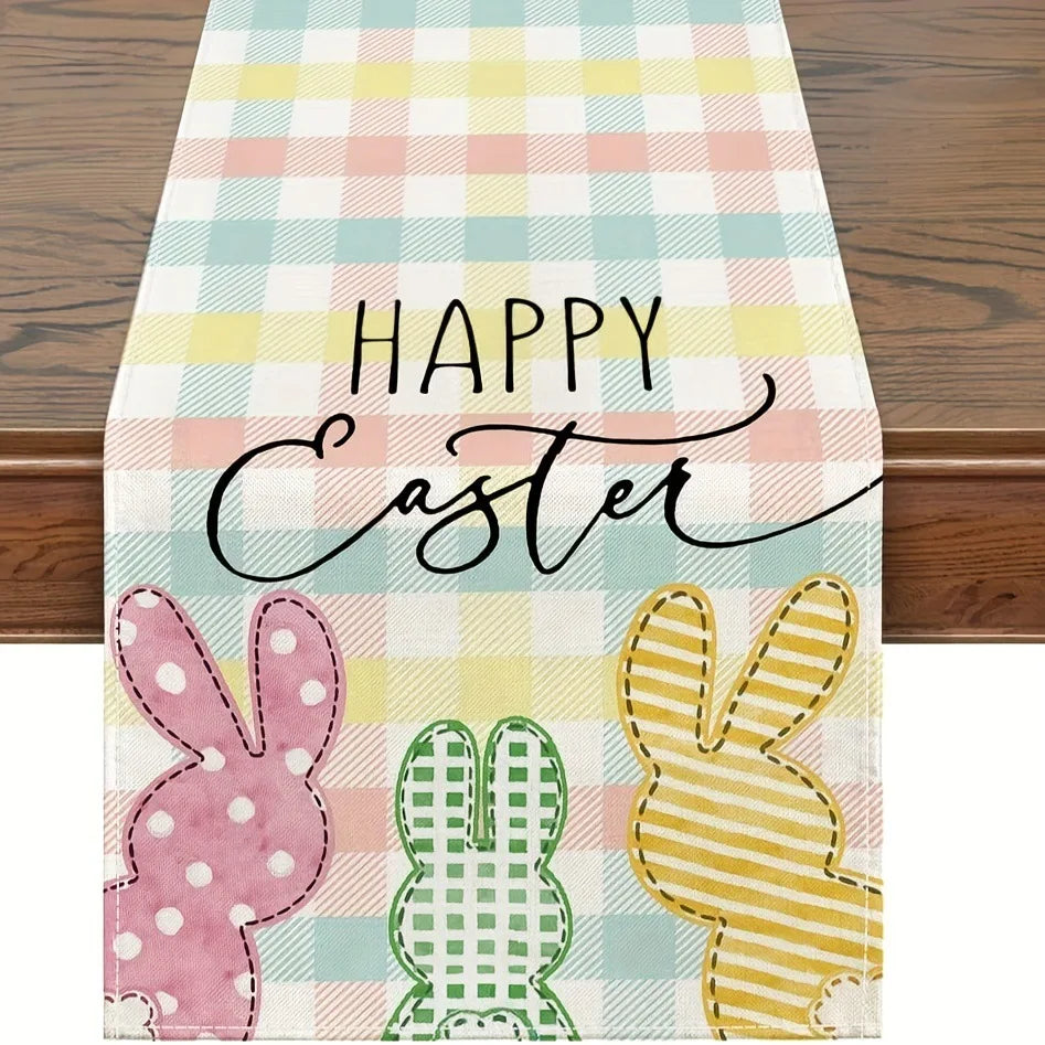 table pâques lapins fleurs happy easter multicolore rectangulaire festive imperméable polyester déco festive