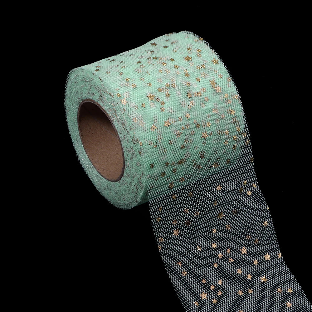 ruban polyester étoiles dorées transparent festif bleu rose rouge vert noir gris beige