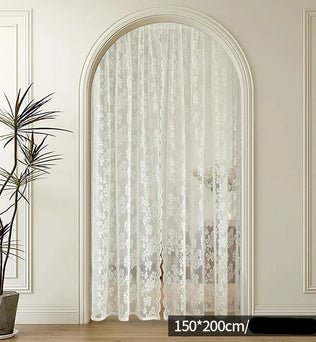 Voilage blanc en dentelle pour ouverture arquée, dimensions 150×200 cm