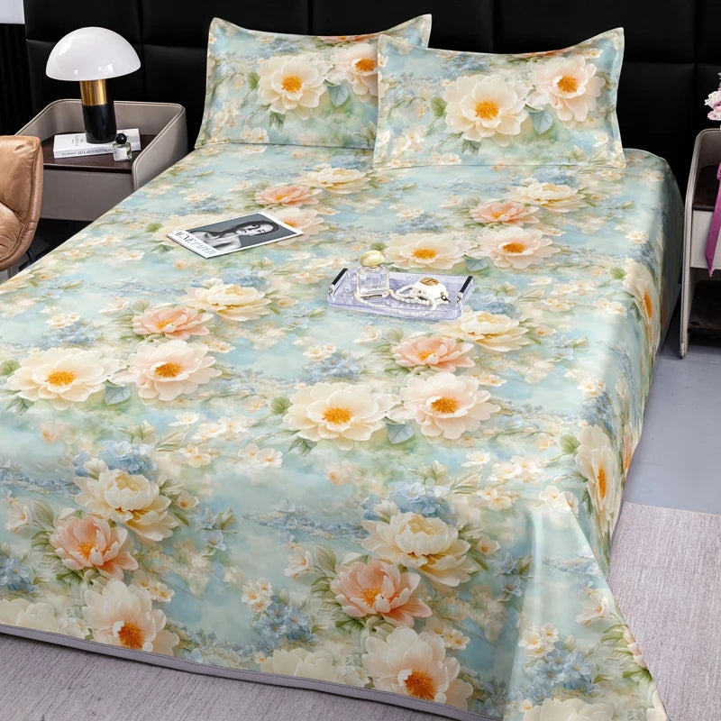 drap lit complet fleurs classique vert clair bleu clair beige violet rose adultes chambre