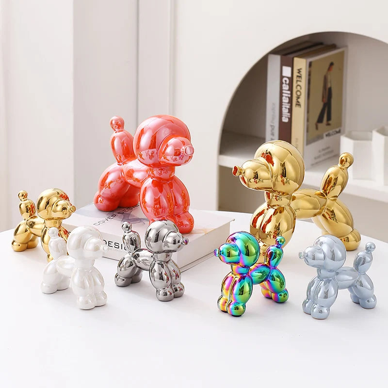 statues animaux compagnie chien or rouge bleu vert blanc rétro moderne