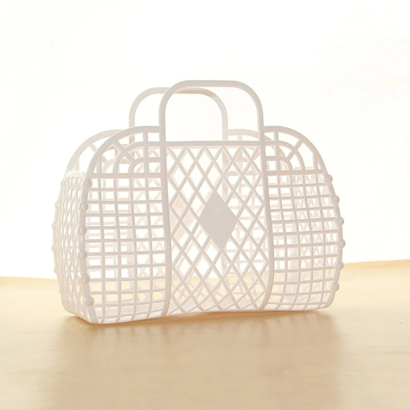 panier maille moderne noir rose clair bébé rangement réutilisable respectueux environnement minimaliste poignéescrição basée