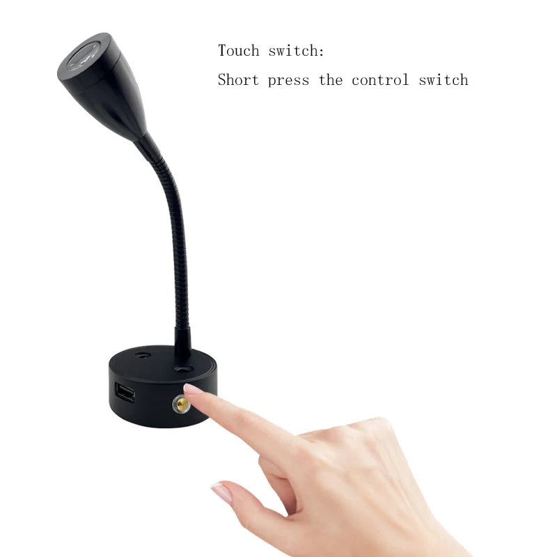 lampe lecture flexible moderne noir argent interrupteur tactile port usb éclairage mural led 12v