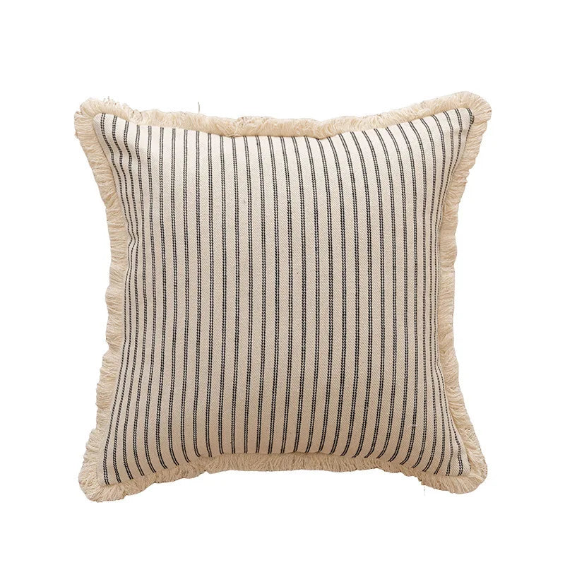 housse coussin rayures coton chanvre rustique beige rouge decoratif maison canape lit salon voiture