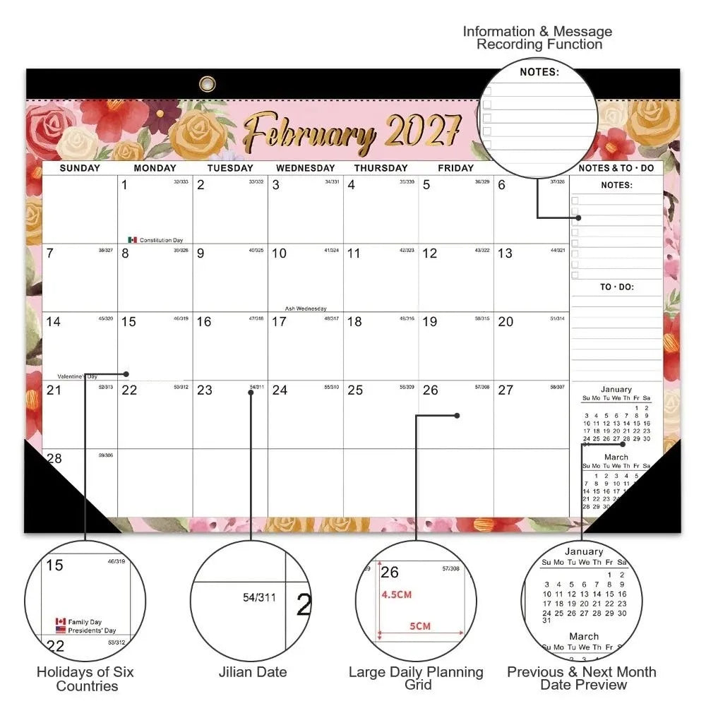 calendrier mural floral moderne notes faire planification quotidienne 18 mois