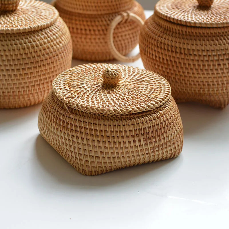 paniers rangement osier tissé naturel couvercle réutilisable respectueux environnement traditionnel artisanal