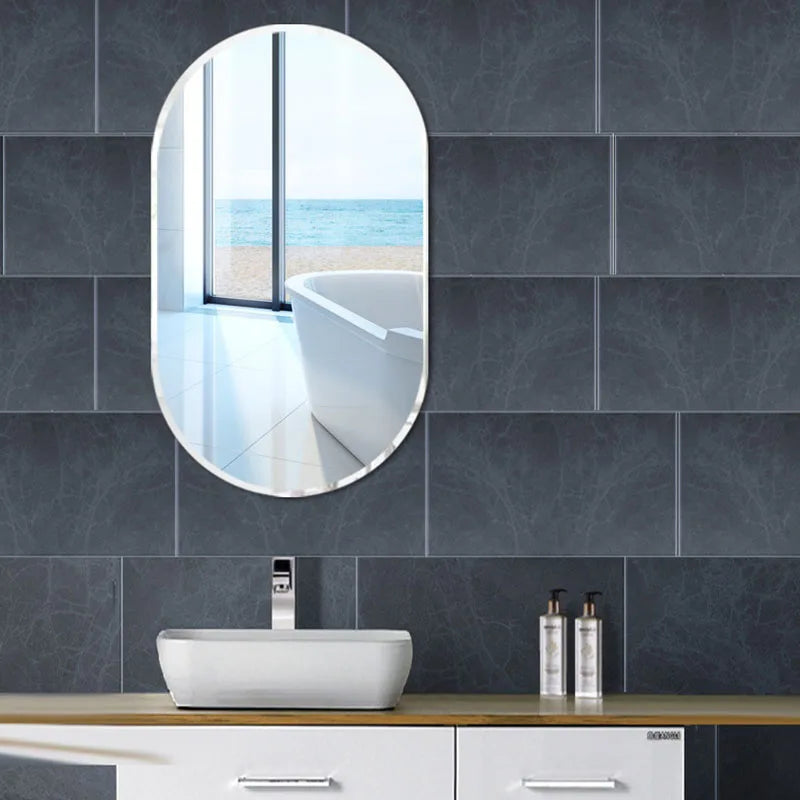 miroir ovale moderne sans cadre 40x60cm portable salle bain blanc argenté