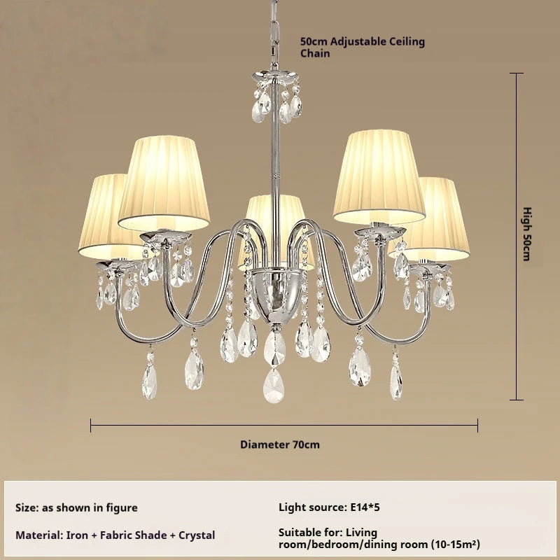 lustre cristal classique argenté abat jour conique cristaux pendus salon salle