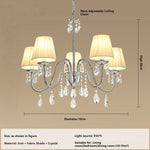 lustre cristal classique argenté abat jour conique cristaux pendus salon salle