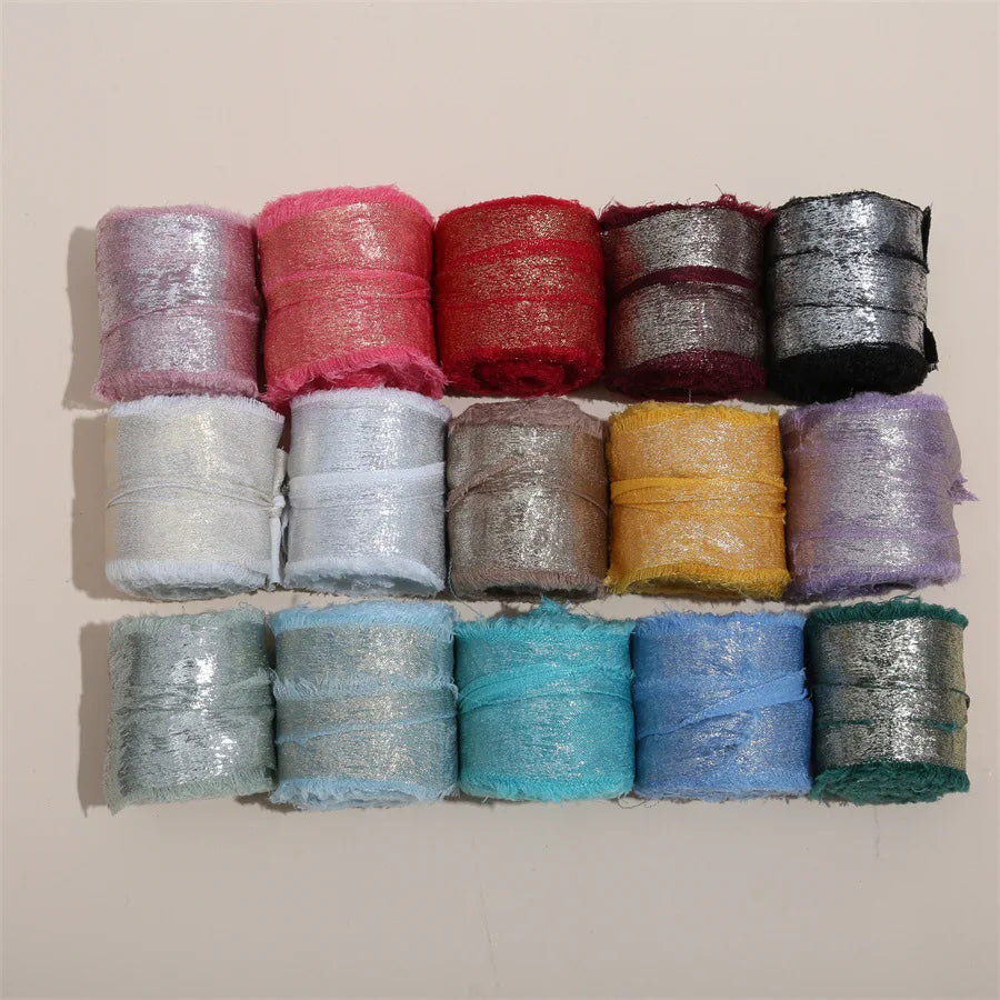 ruban satiné bord effiloché 5mètres polyester largeur 4.5cm couleurs rose rouge gris noir bleu