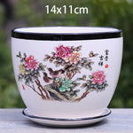 vase decoratif art traditionnel chinois cache pot fleurs oiseaux calligraphie chinoise blanc rouge vert