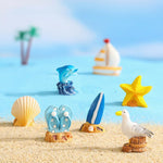 miniatures plage coquille étoile mer dauphin résine soleil palmier décor