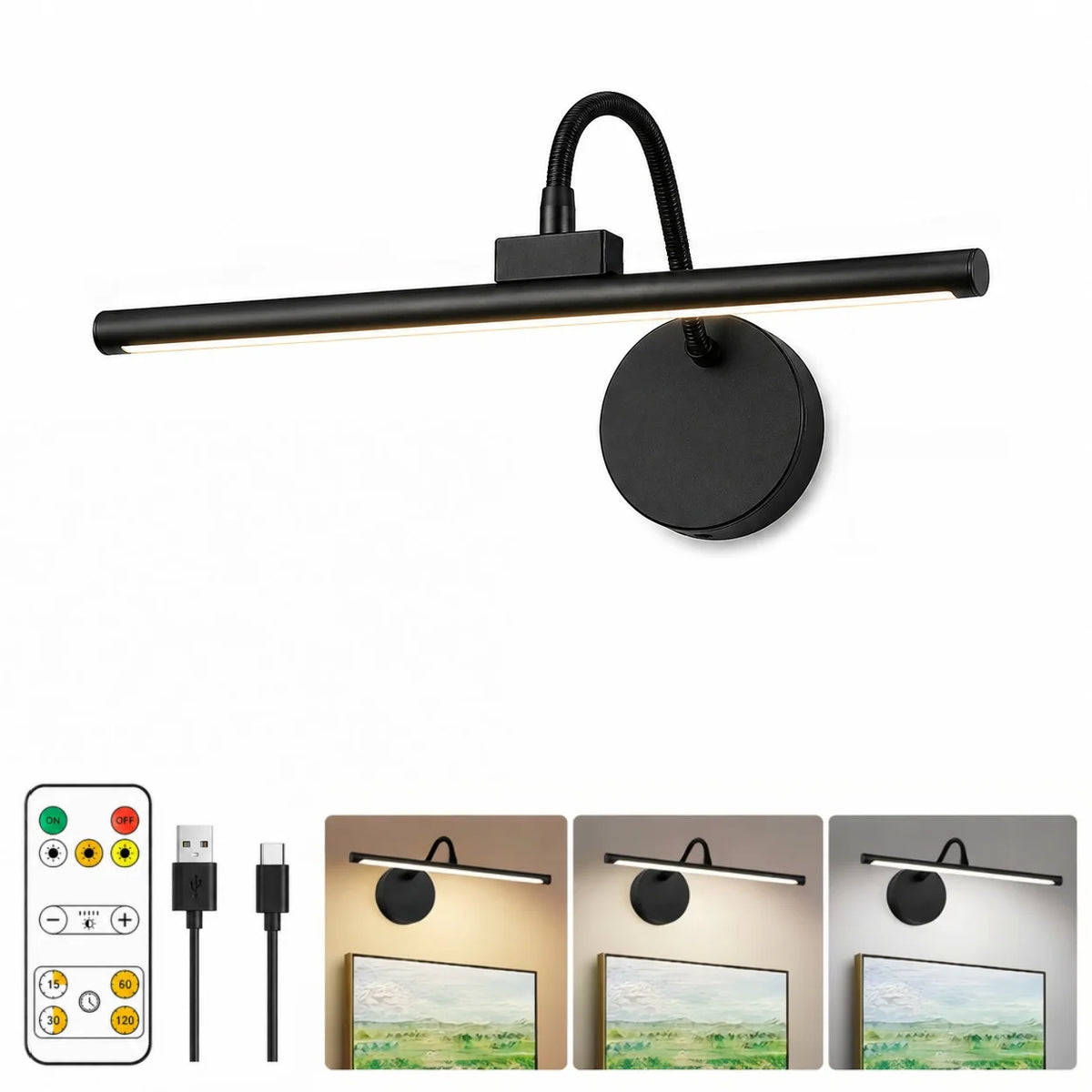lampe murale led rechargeable noire aimantée couleurs réglables moderne minimaliste