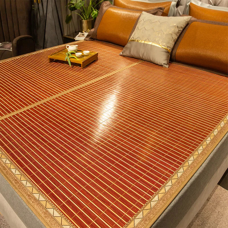 tapis sol marron clair beige rayures horizontales bordure géométrique traditionnel maison chambre