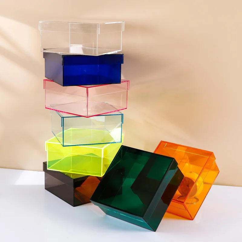 boîtes rangement transparentes réutilisables moderne vert bleu orange violet respectueux environnement pliables cosmétiques objets