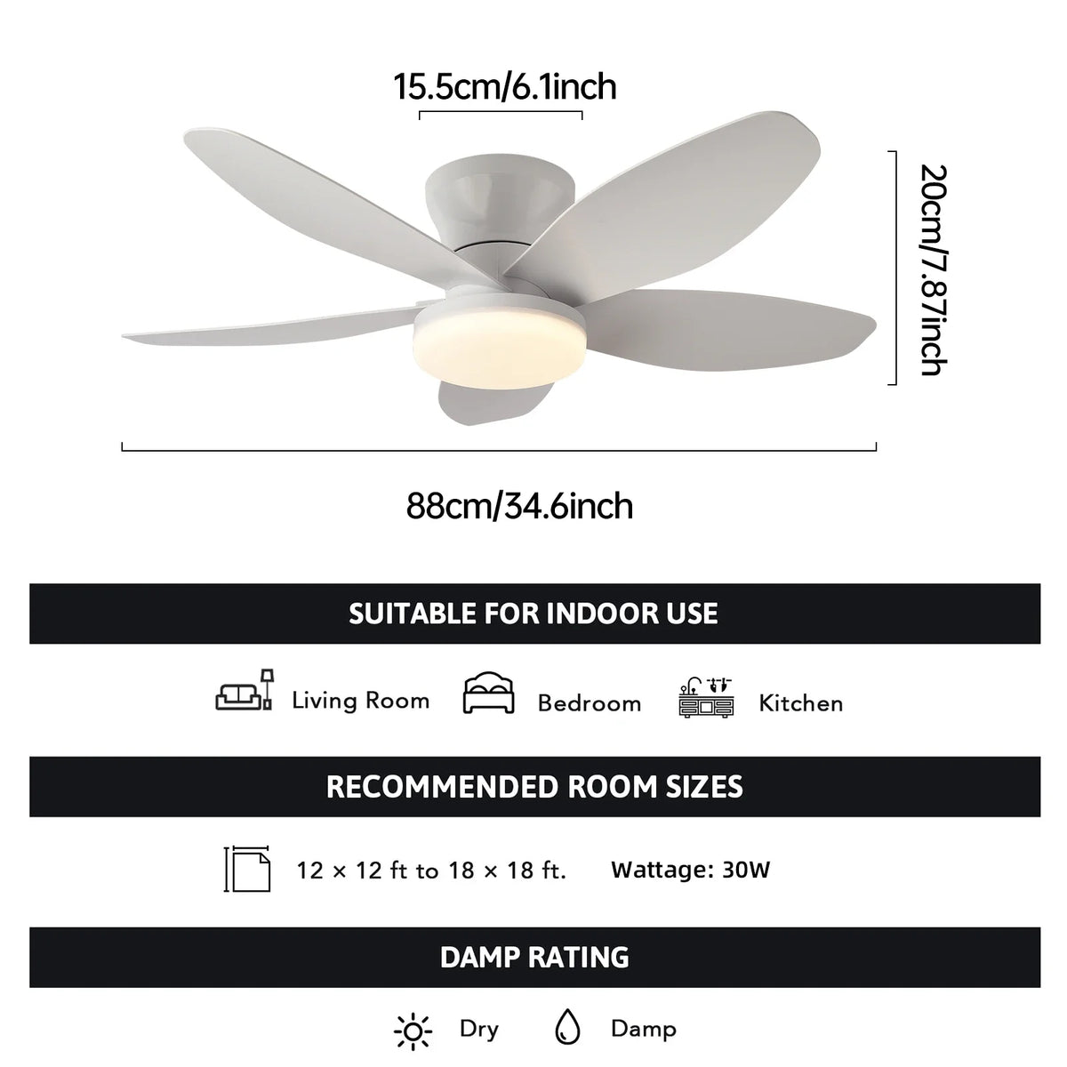 ventilateur led noir moderne télécommande certification rohs flux lumineux certifications ccc cem gs lvd