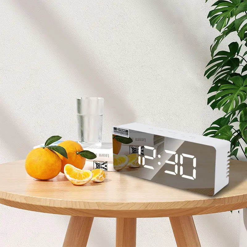 réveil digital horloge miroir blanc minimaliste affichage numérique température hd adolescents enfants