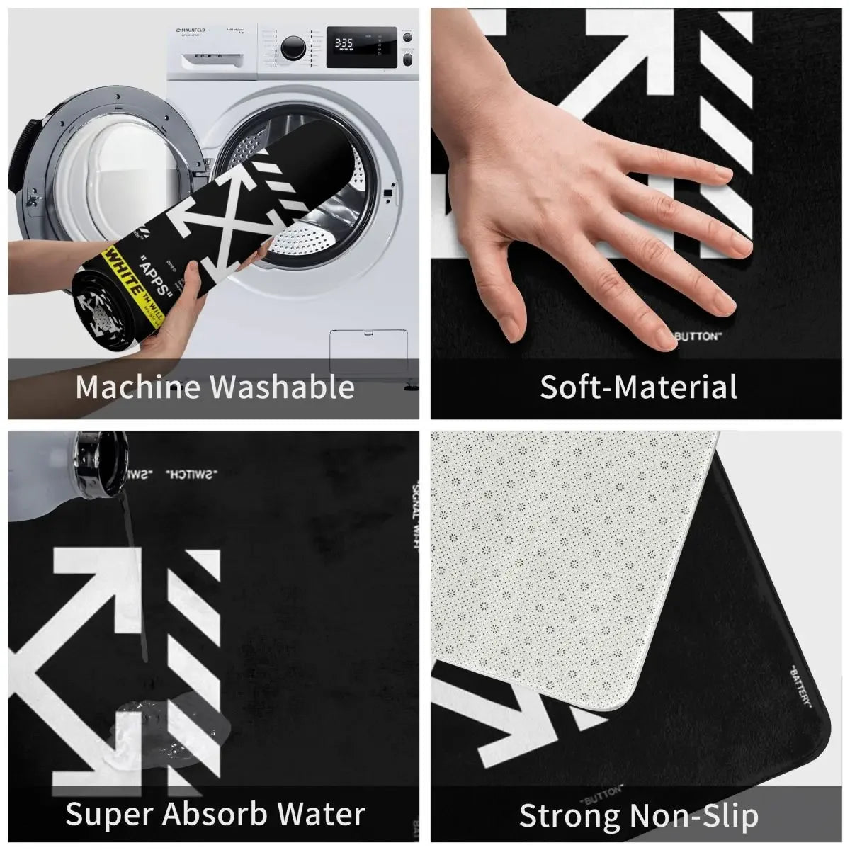 tapis bain noir blanc arrows imperméable antidérapant adhésif moderne minimaliste