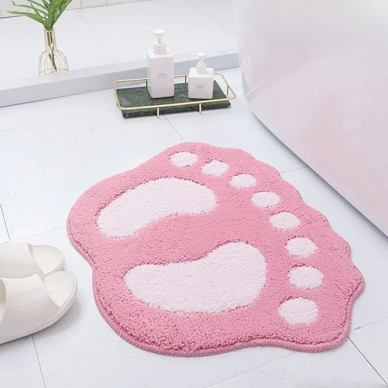 tapis bain empreinte pieds vert rose marron gris texture poilue granuleuse antidérapant machine lavable