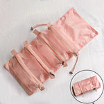 Sac cosmétiques multi usages pliable rose clair moderne poignée dorée fermeture glissière