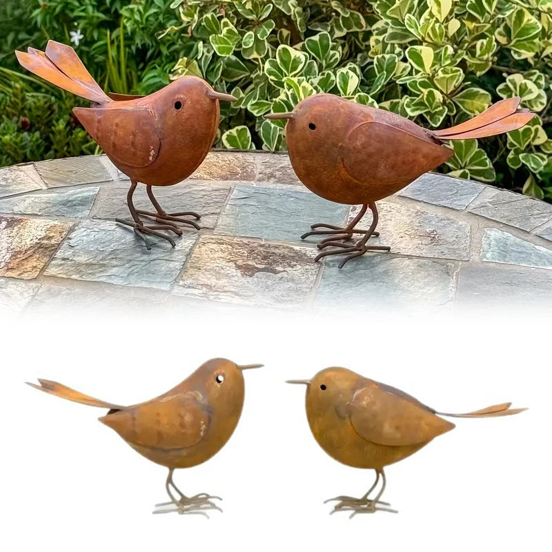 statues oiseaux métal rustique décoration extérieure jardin sculpture ornement patio fleurs naturelle