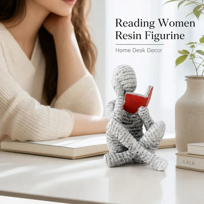 statue résine femme lisant blanc noir livre rouge texture papier imprimé minimaliste décoration erotique