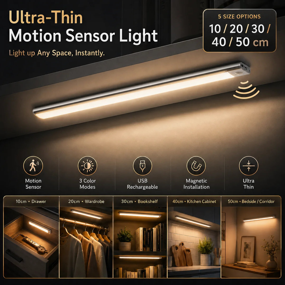 lampe motion sensor blanc moderne adhésif rechargeable usb 5v 249 2000 lumens aluminium lisse