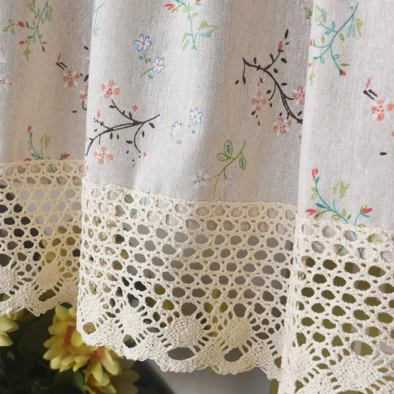 rideau floral fleurs branches polyester beige rose vert noir classique romantique opacité cuisine