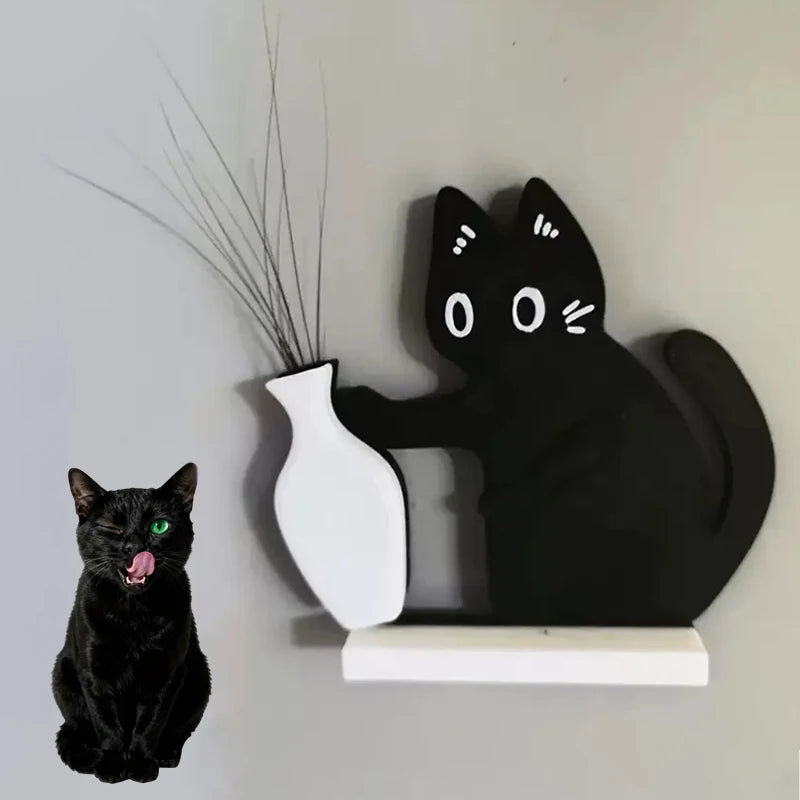 support mural vase noir dessin chat yeux blancs adhésif décoration moderne aimant réfrigérateur