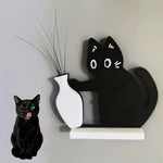 support mural vase noir dessin chat yeux blancs adhésif décoration moderne aimant réfrigérateur
