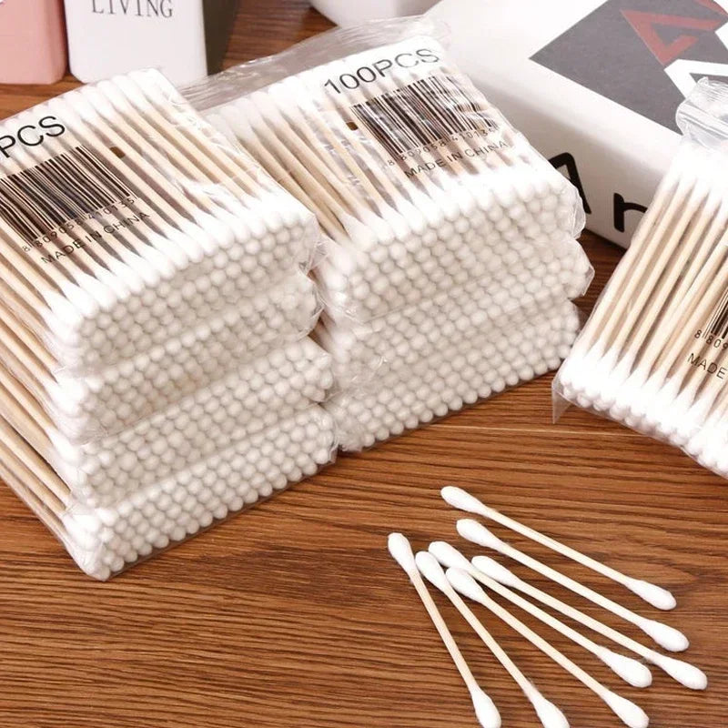 boîte rangement coton tige transparent plastique couvercle bois minimaliste moderne
