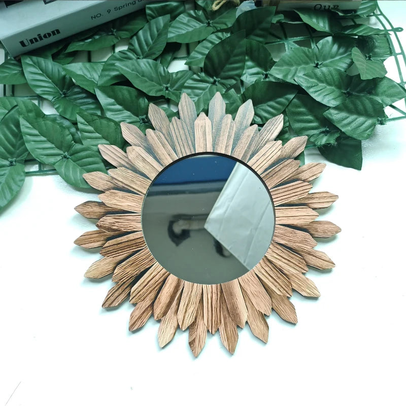 miroir moderne bois feuilles relief salon chambre décoration naturel unique