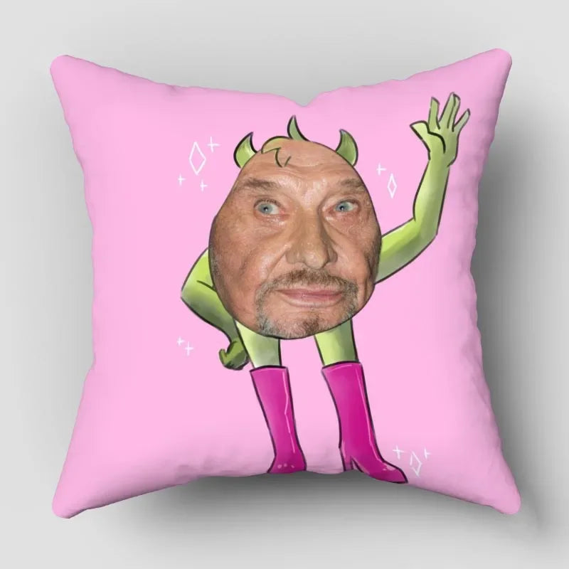 taie d'oreiller johnny hallyday personnalisable couleurs noir bleu vert blanc violet motifs couleurs noirs