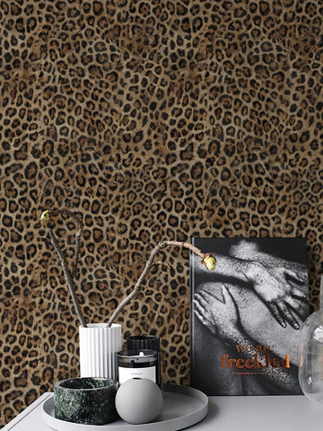 papier peint vinyle autocollant léopard marron moderne salon chambre étude cuisine enfants résistant humidité