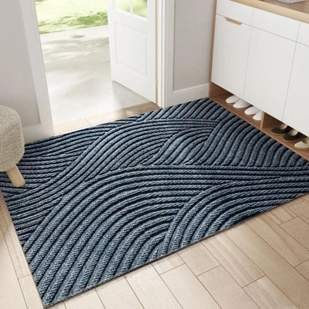 tapis d'entrée moderne rayures vert foncé marron gris antidérapant resistant taches