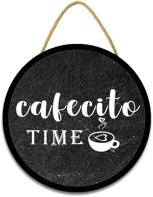 plaque décorative circulaire minimaliste lettres grains tasse noire blanche moderne