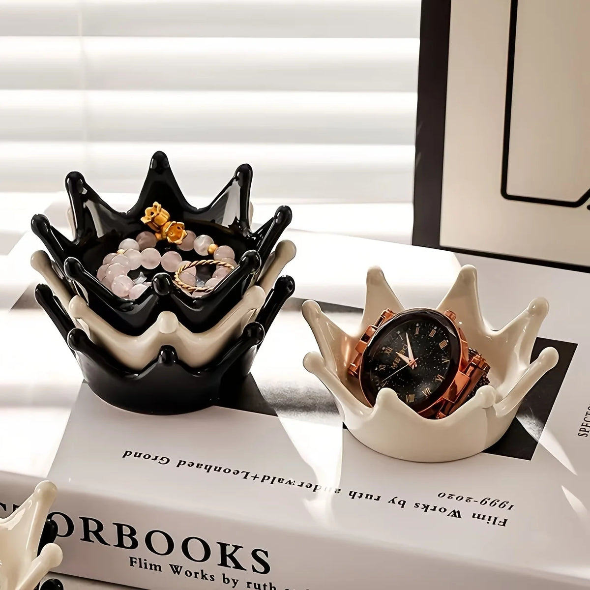 organisateur bijoux céramique blanc crème noir émaillé octogonal moderne royal